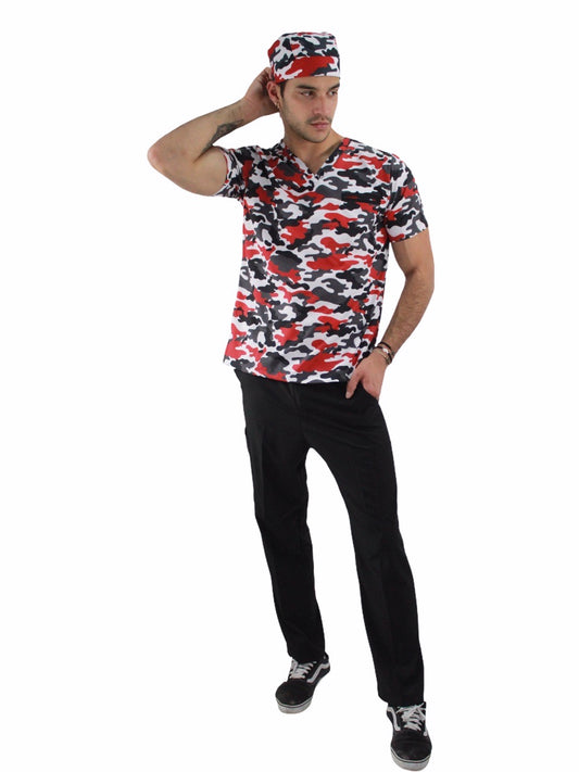 Pijama Quirúrgica Hombre Print Camuflaje Rojo