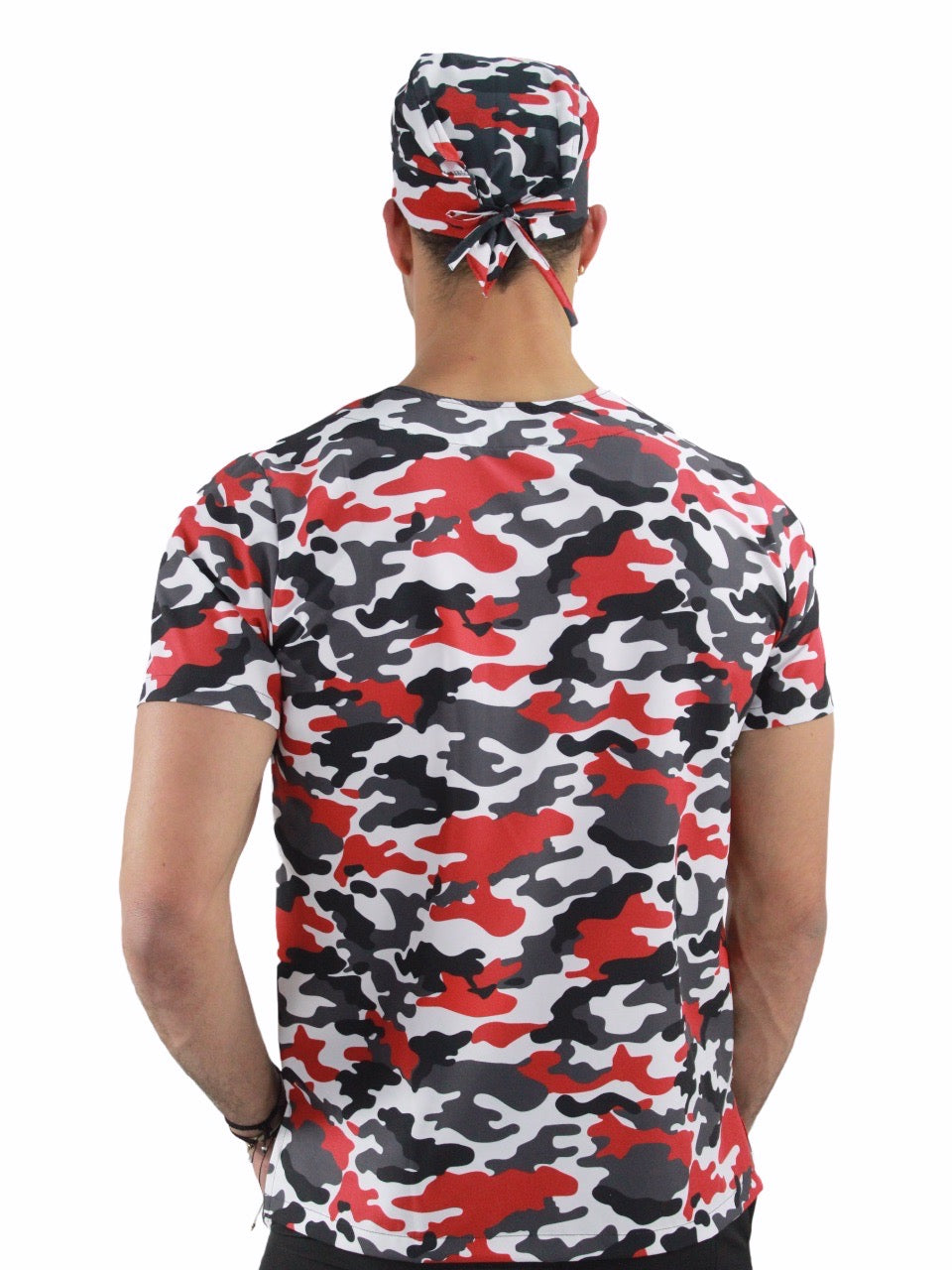 Gorro Médico Quirúrgico Hombre Print Camuflaje Rojo