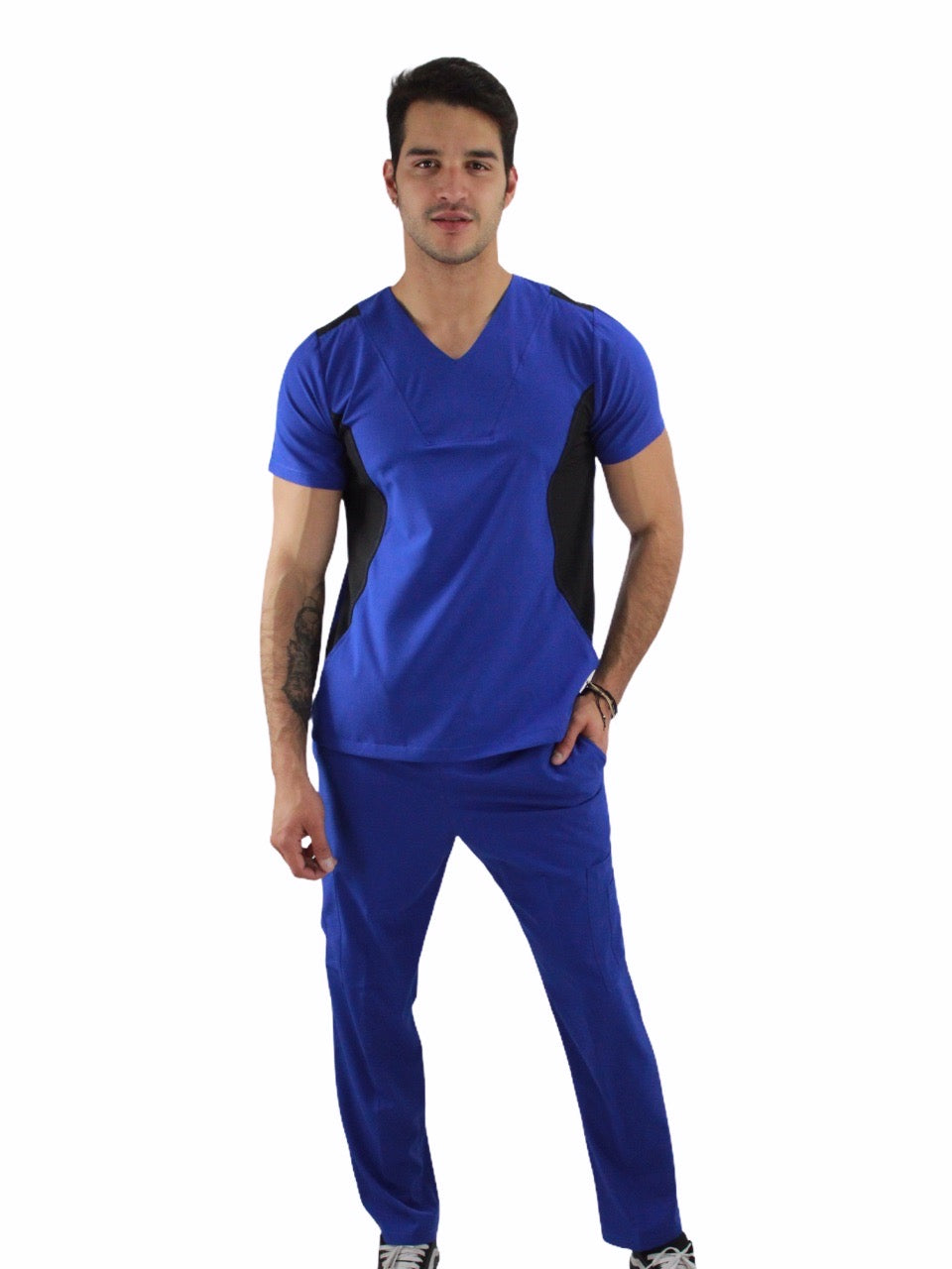 Pijama Quirúrgica Hombre Azul Rey Lateral Negro