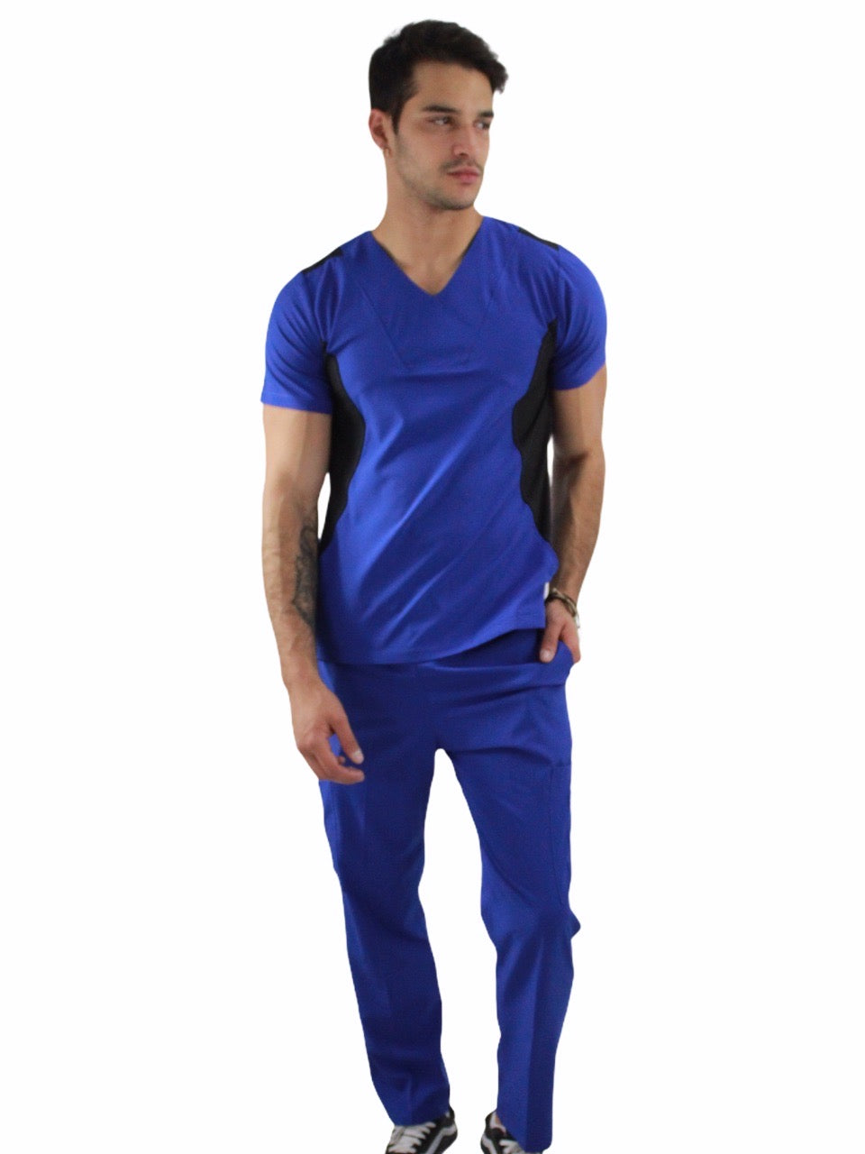 Pijama Quirúrgica Hombre Azul Rey Lateral Negro