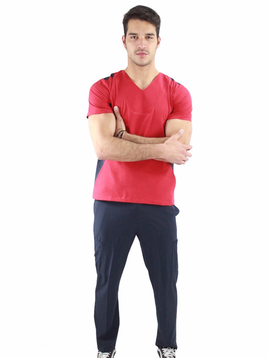 Pijama Quirúrgica Hombre Rojo Lateral Marino