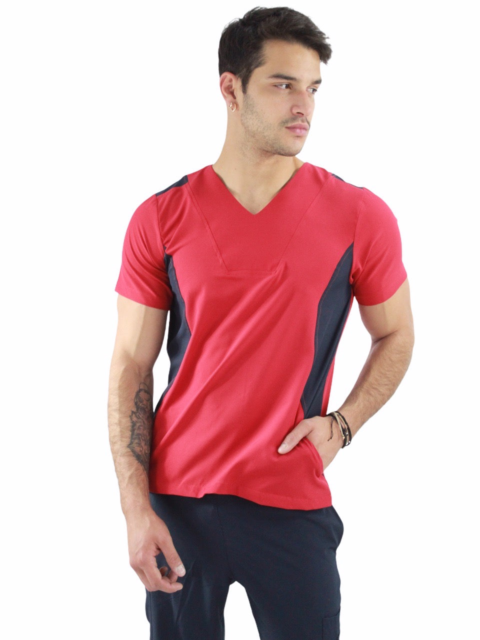 Pijama Quirúrgica Hombre Rojo Lateral Marino