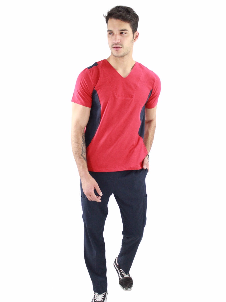 Pijama Quirúrgica Hombre Rojo Lateral Marino