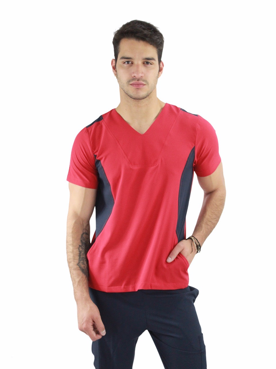 Pijama Quirúrgica Hombre Rojo Lateral Marino