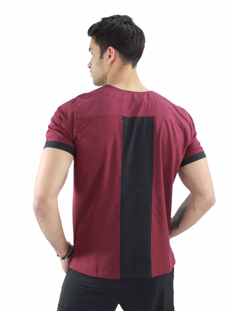 Pijama Quirúrgica Hombre Vino Cuello Negro