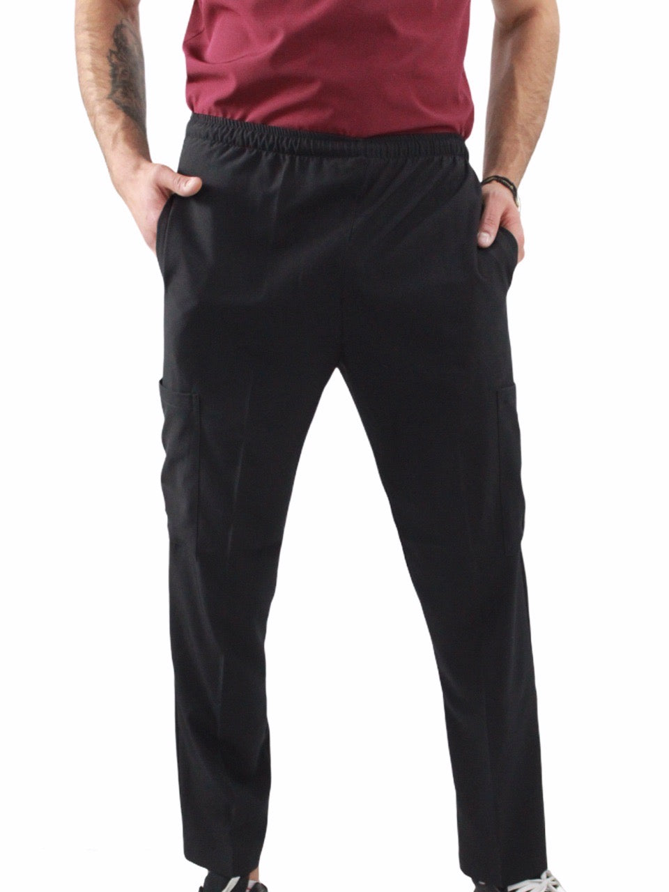 Pijama Quirúrgica Hombre Vino Cuello Negro