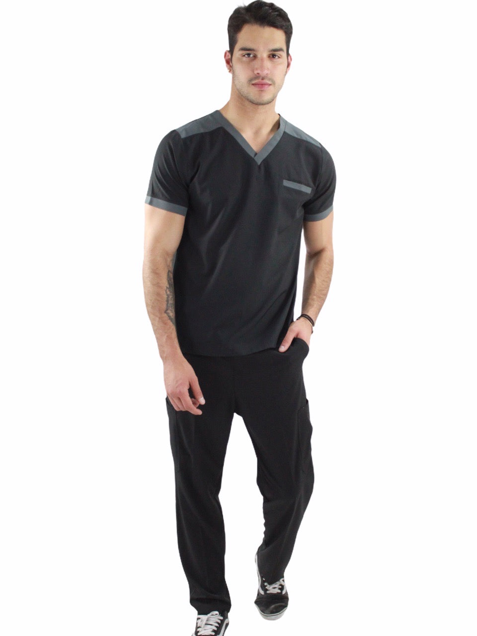 Pijama Quirúrgica Hombre Negro Cuello Gris