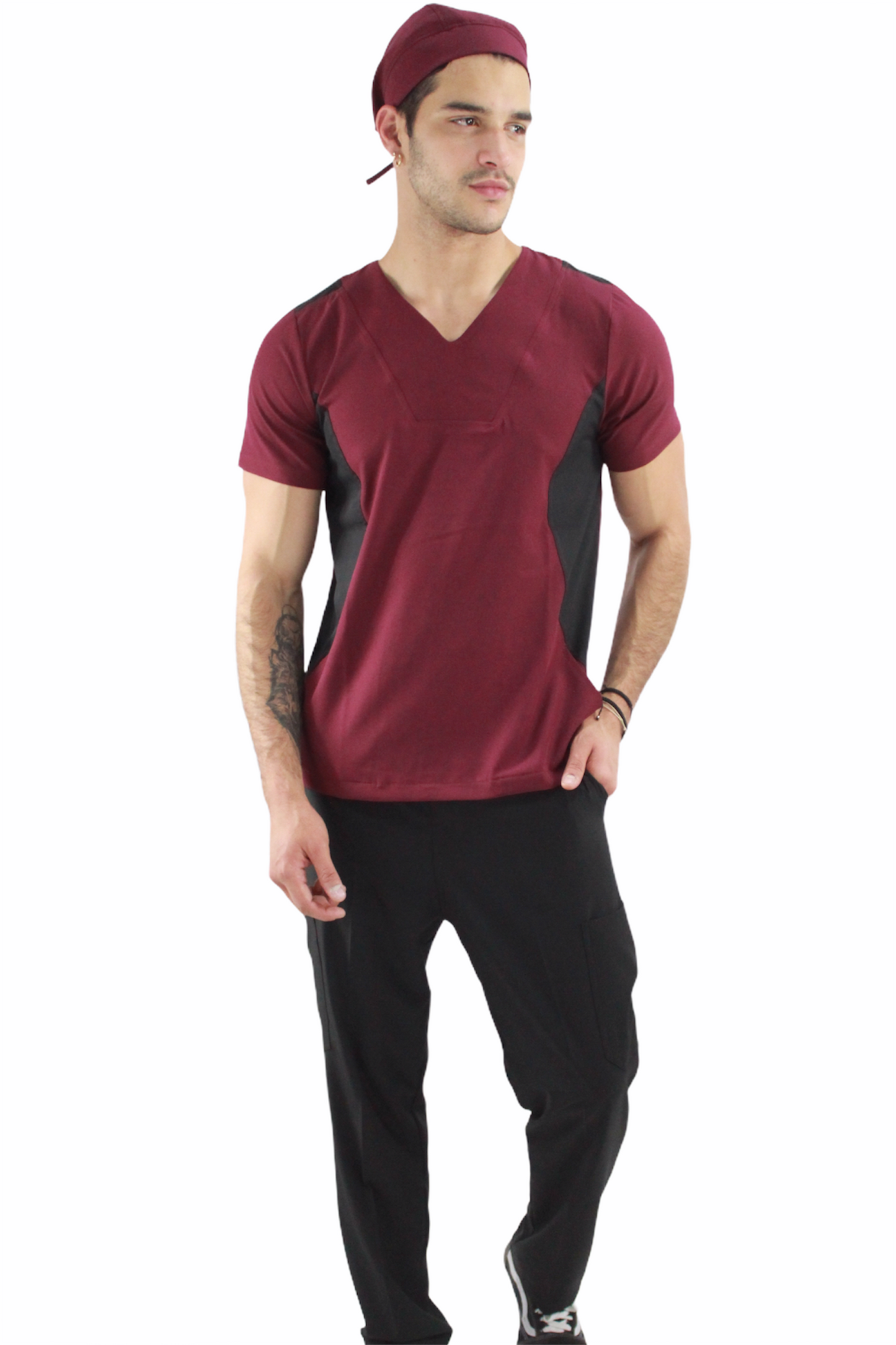 Pijama Quirúrgica Hombre Vino Lateral Negro