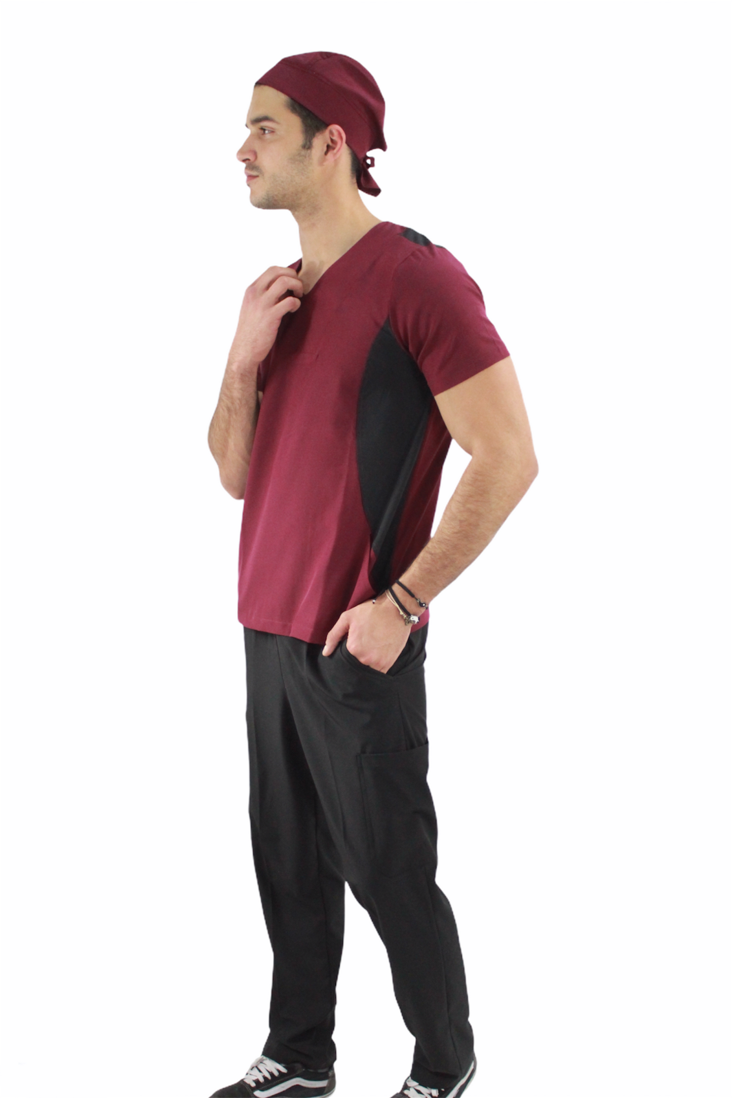 Pijama Quirúrgica Hombre Vino Lateral Negro