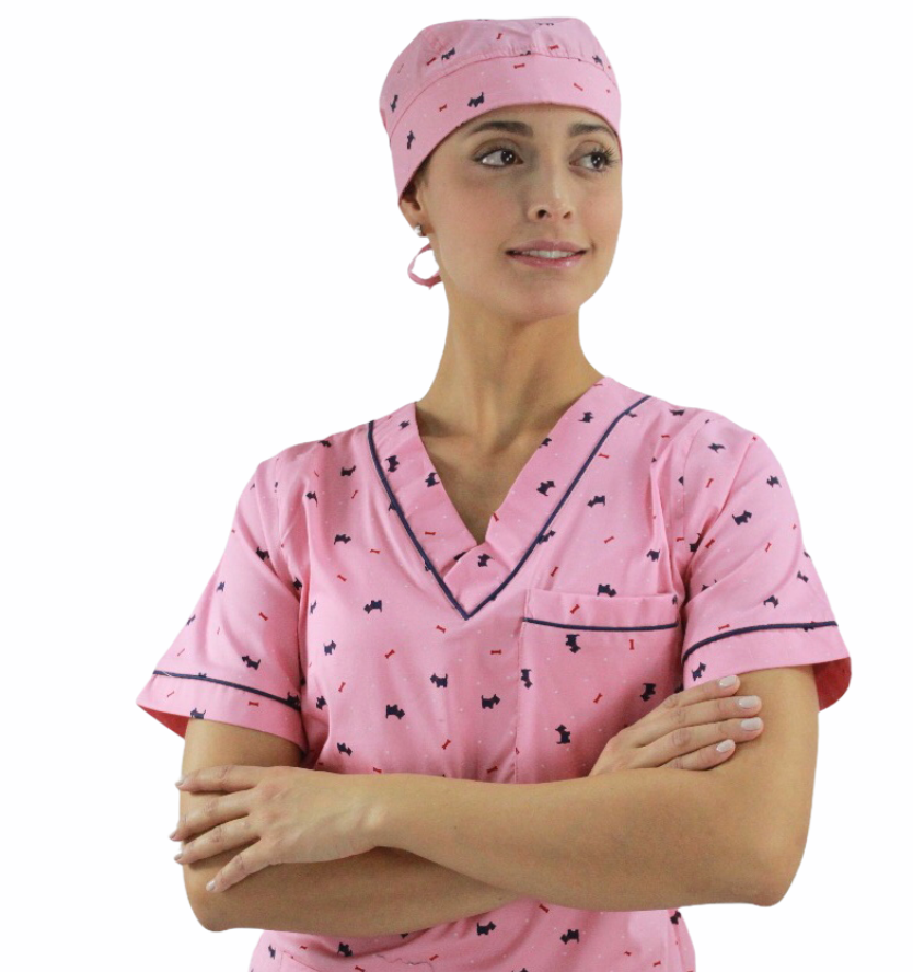 Gorro Médico Quirúrgico Dama Palo De Rosa Estamp Perros