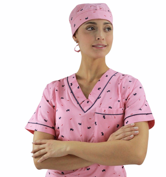 Gorro Médico Dama Palo De Rosa Estamp Perros