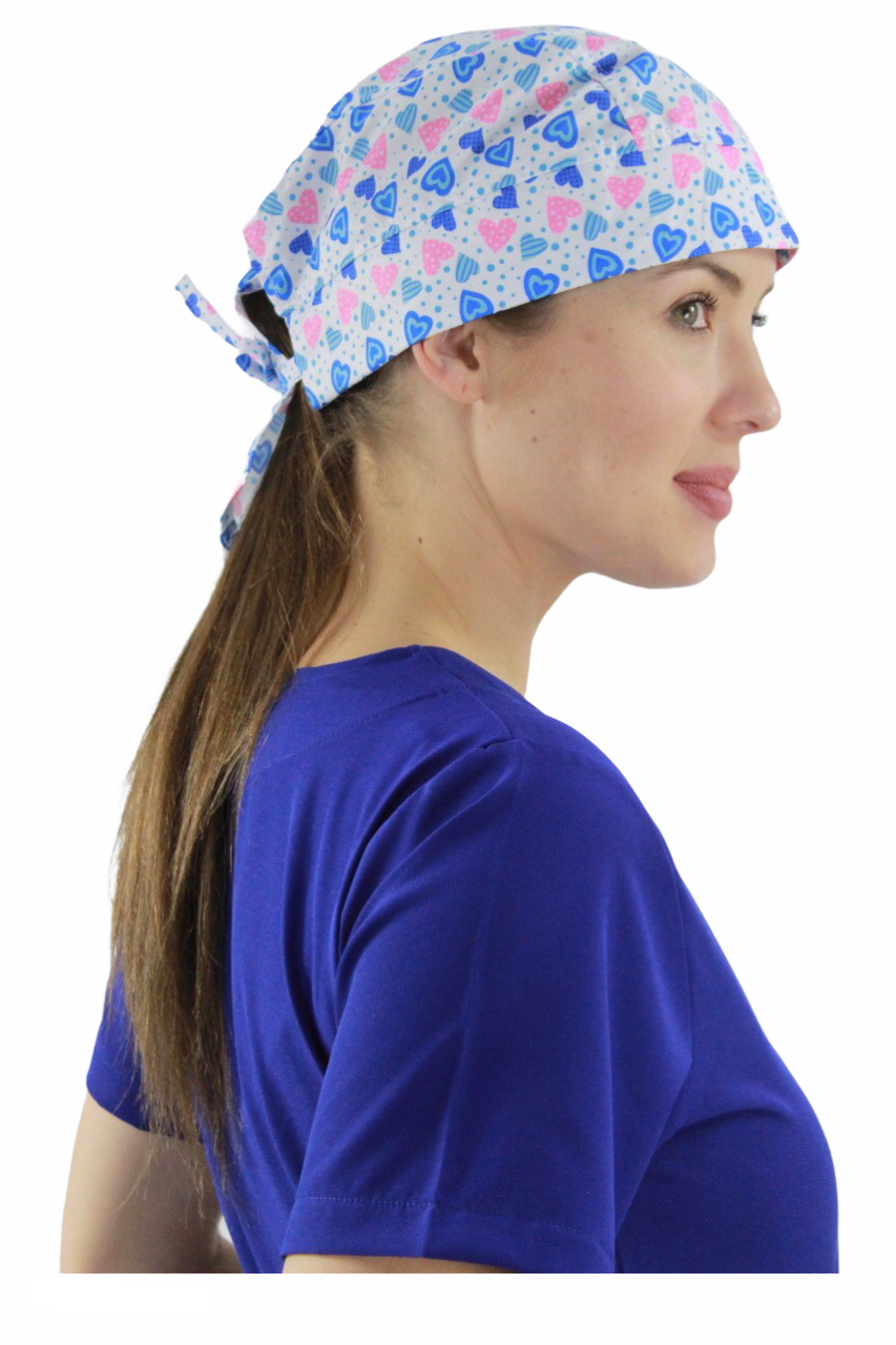 Gorro Médico Quirúrgico Dama Blanco Corazones Rosas