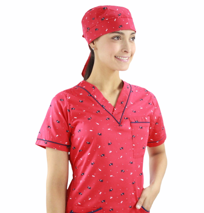 Gorro Médico Quirúrgico Dama Rojo Estamp Perros