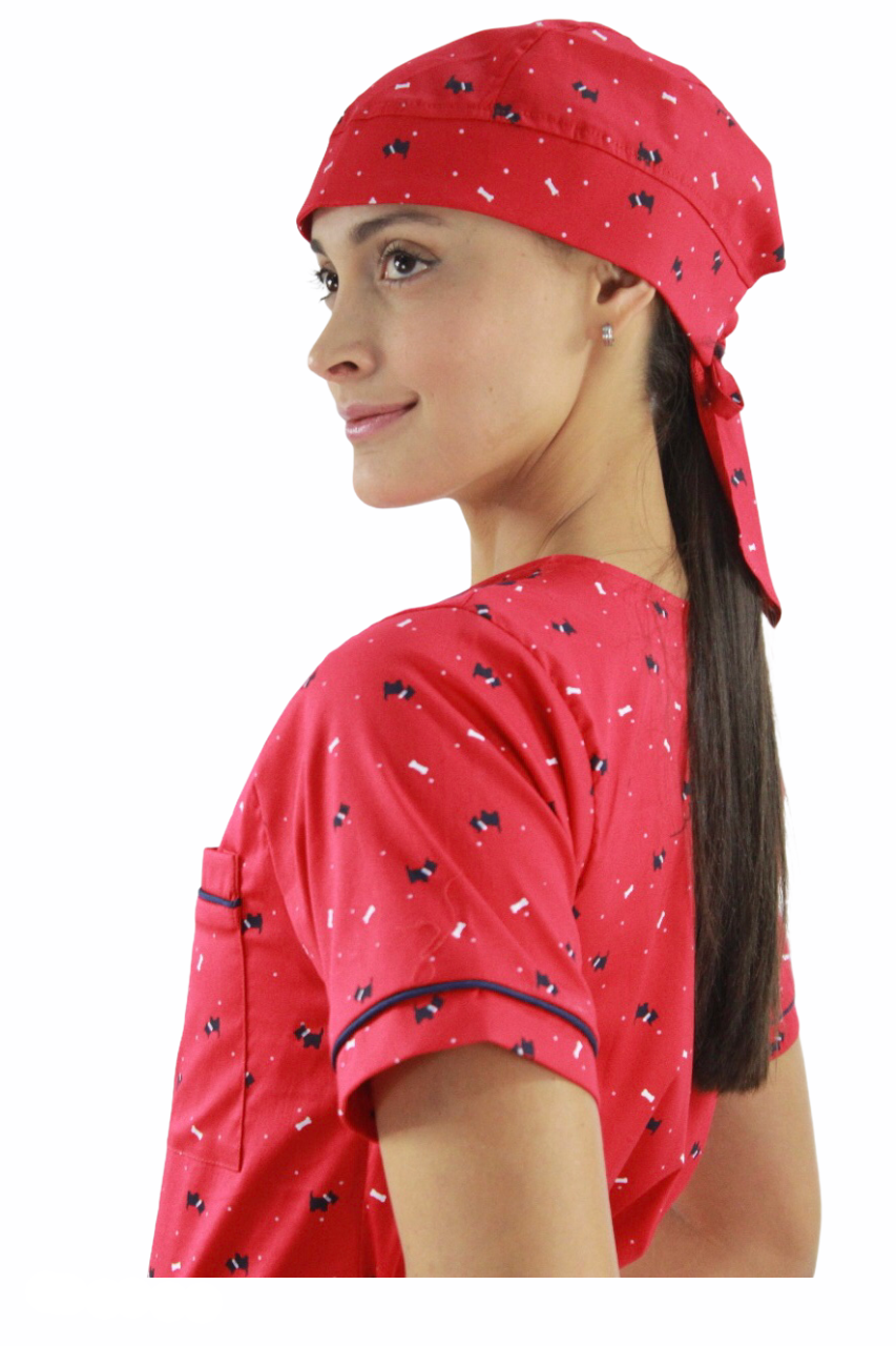 Gorro Médico Quirúrgico Dama Rojo Estamp Perros