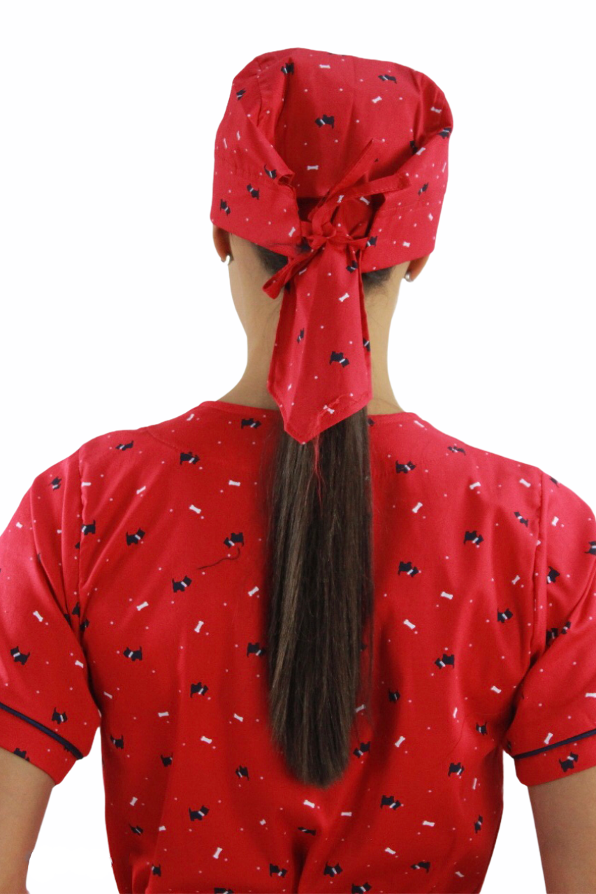 Gorro Médico Quirúrgico Dama Rojo Estamp Perros