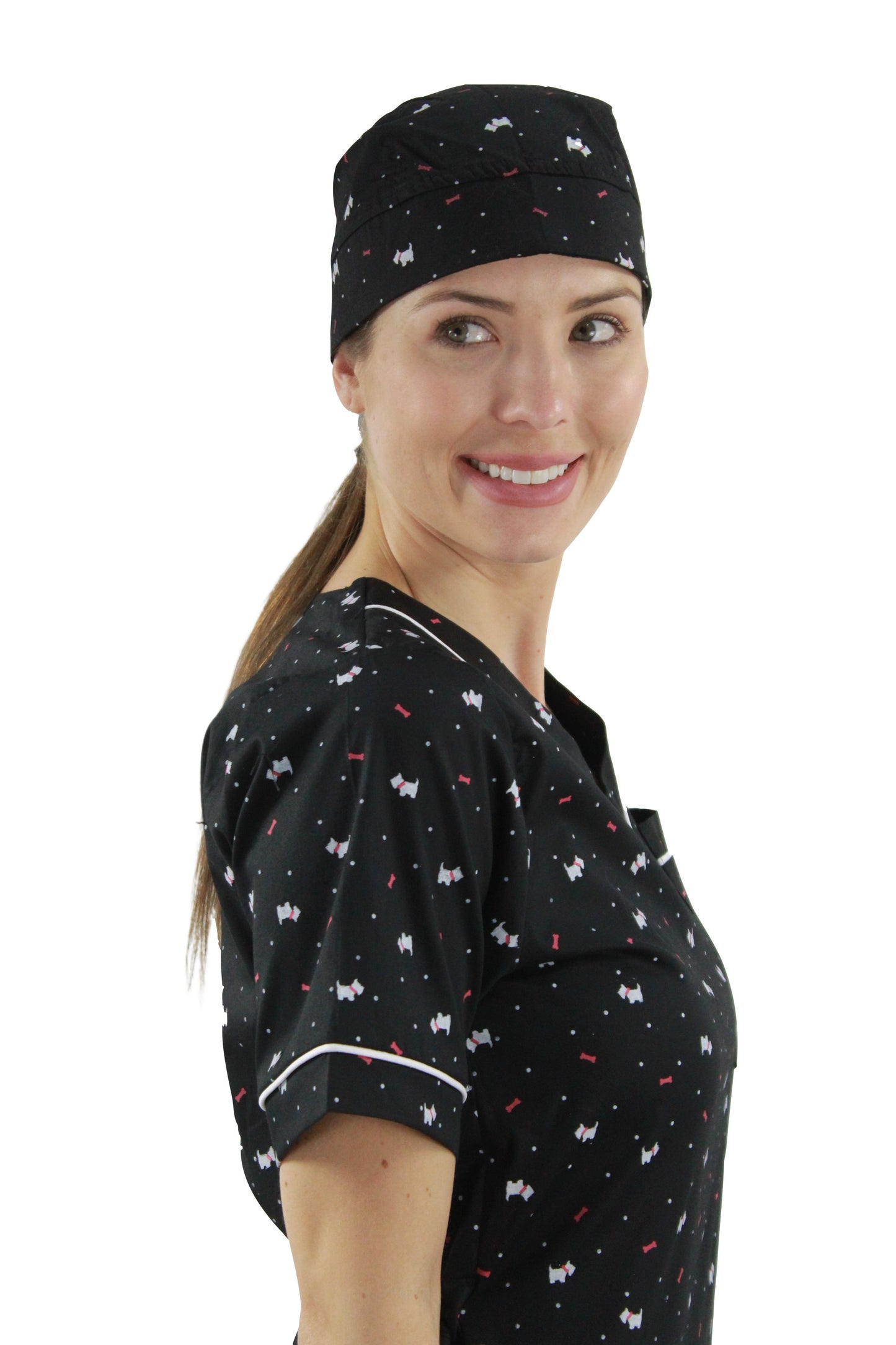 Gorro Médico Quirúrgico Dama Negro Estamp Perros