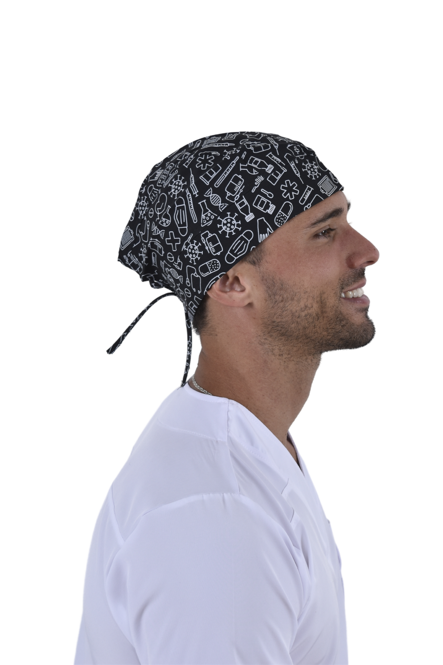 Gorro Médico Quirúrgico De Hombre Print Negro Iconos Médicos