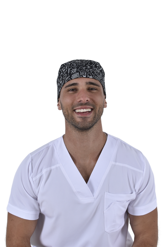 Gorro Médico Quirúrgico De Hombre Print Negro Iconos Médicos