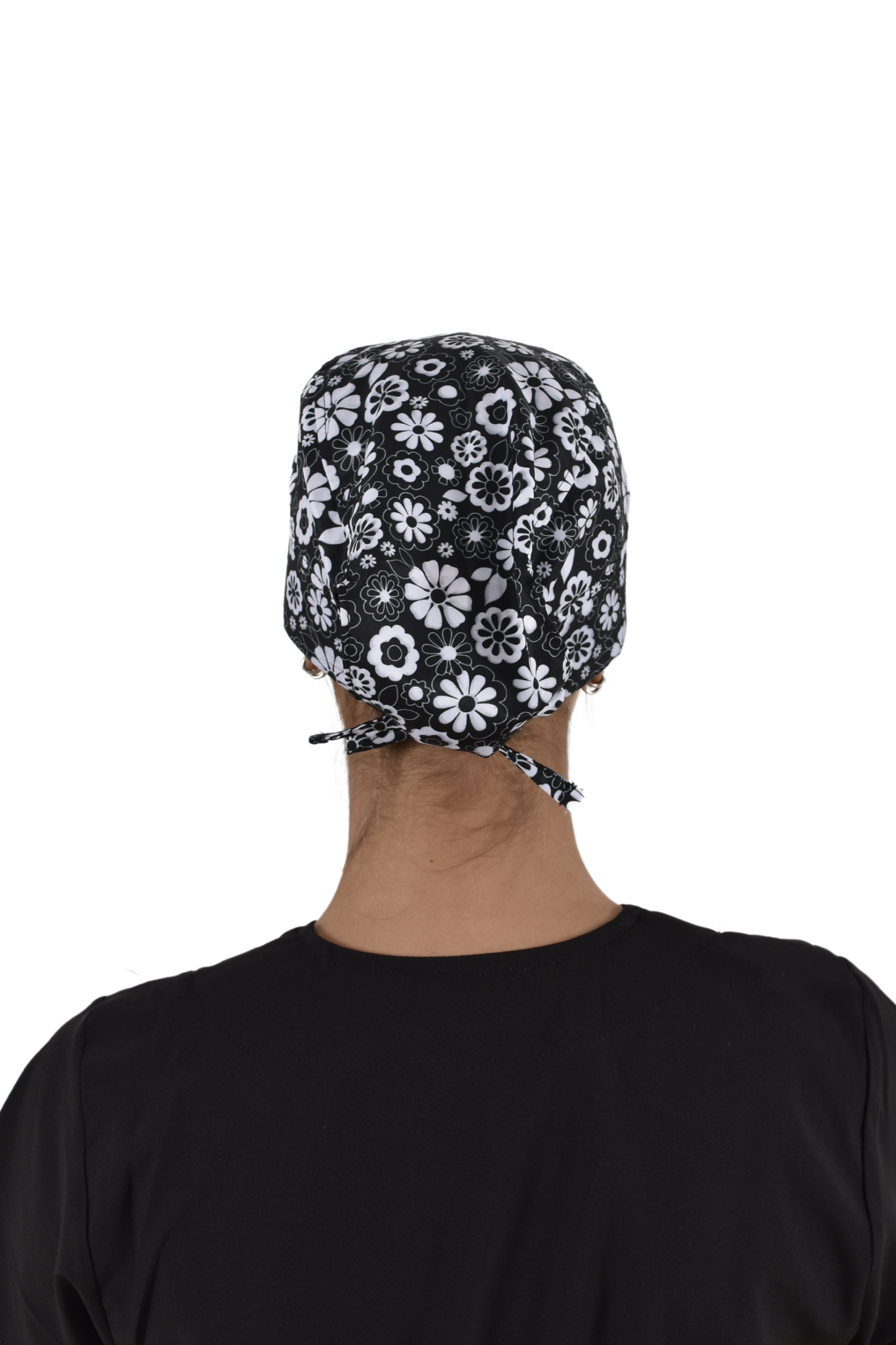 Gorro Médico Quirúrgico Dama Negro Flores Blancas