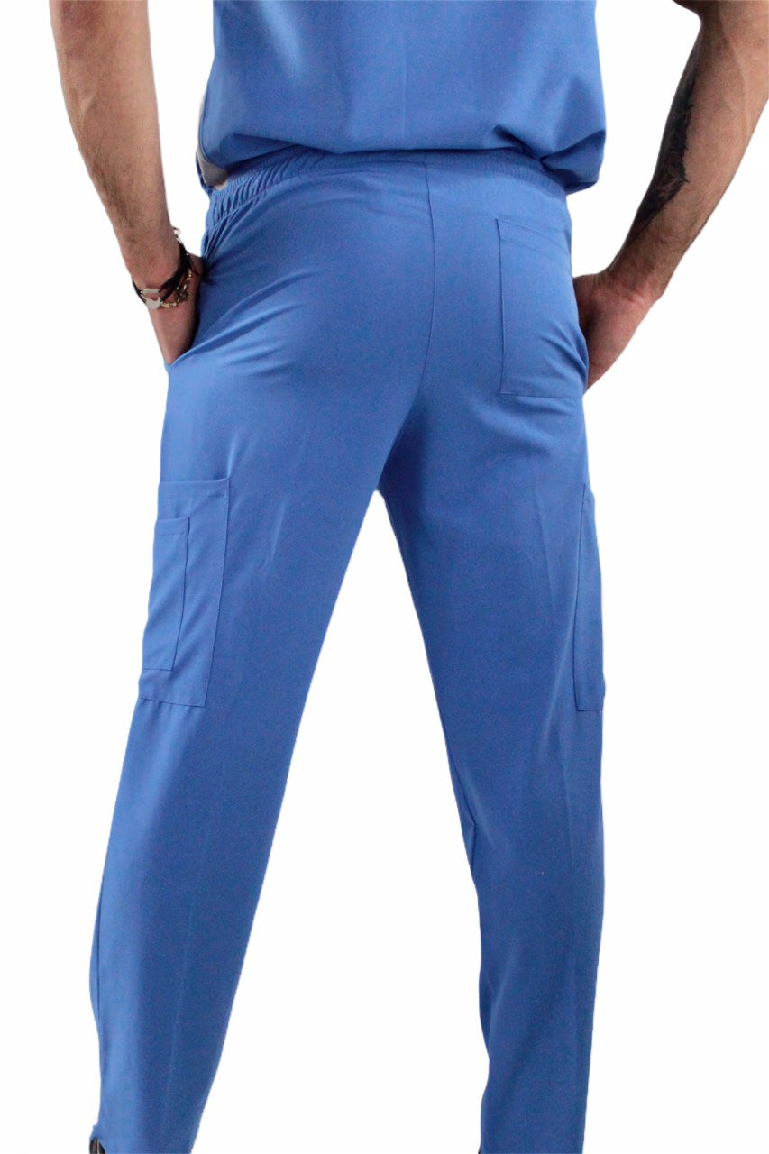 Pijama Quirúrgica Hombre Azul Lateral Gris