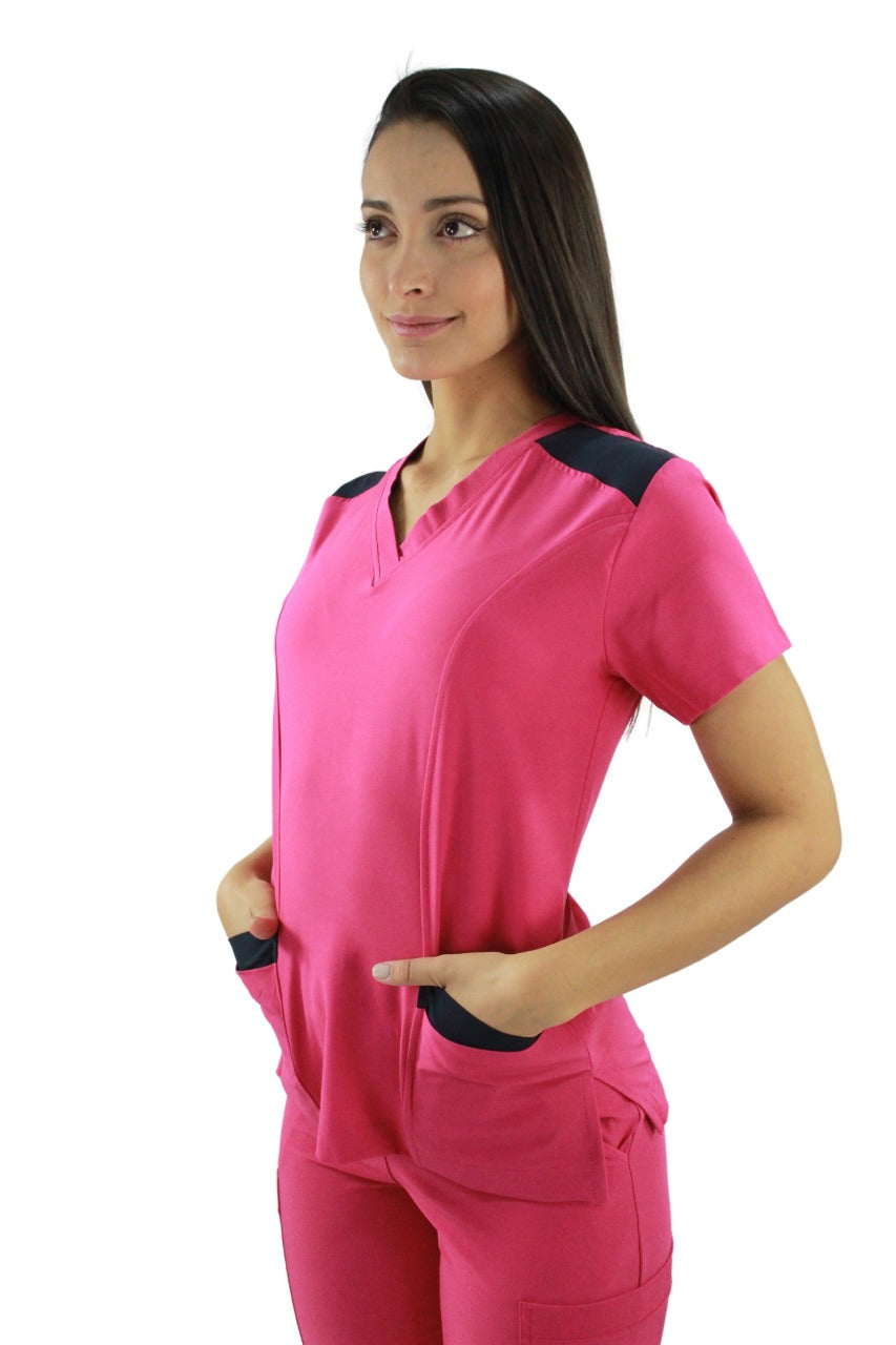 Pijama Quirúrgica Dama Lucía Fucsia con Marino