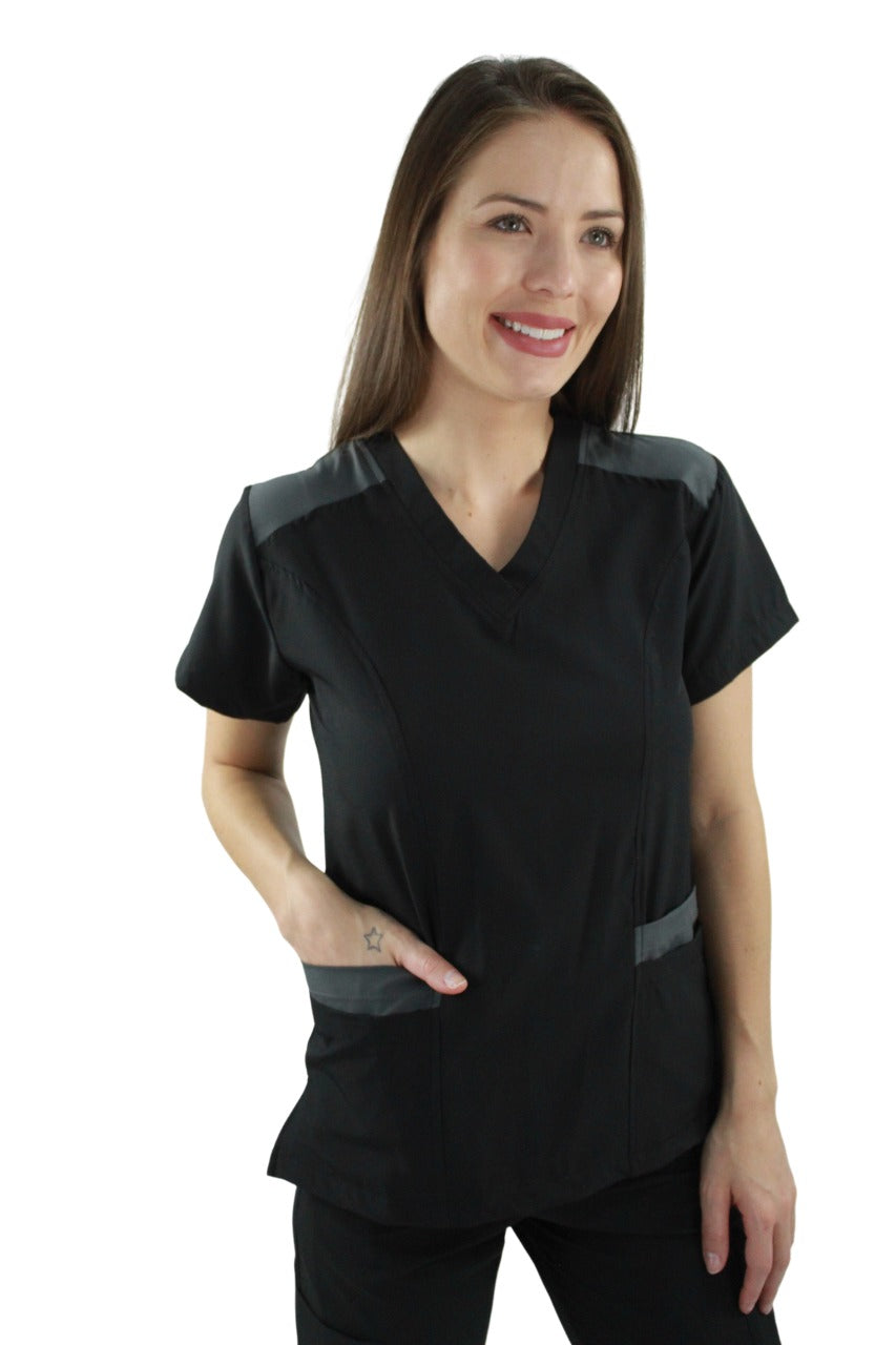 Pijama Quirúrgica Dama Lucía Negro con Oxford