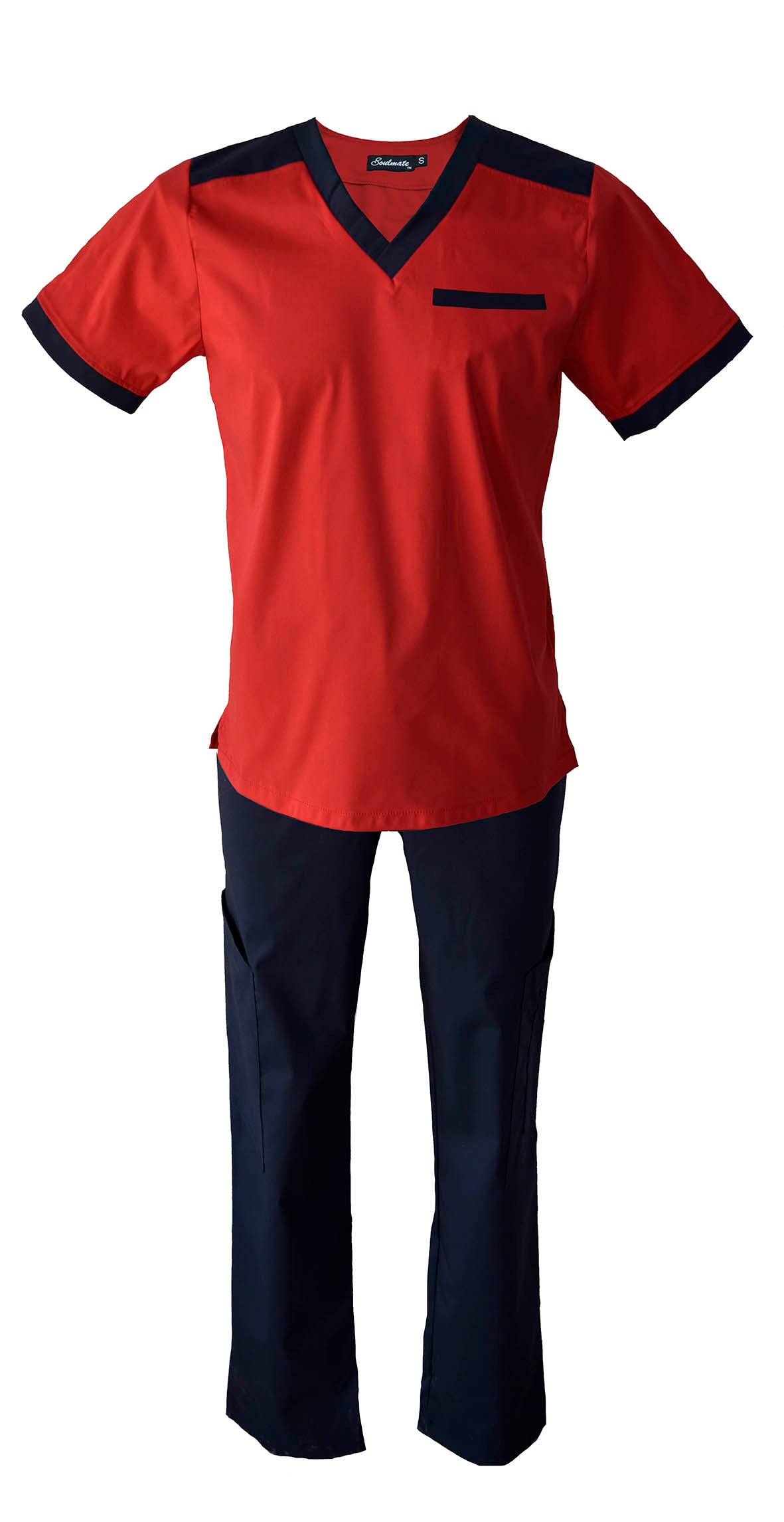 Pijama Quirúrgica Hombre Rojo Cuello Marino